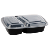 32 oz Black Microwavable rectangular Container (2 Compartment)