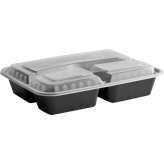 33 oz Black Microwavable rectangular Container (3 Compartment)