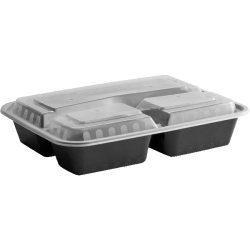 33 oz Black Microwavable rectangular Container (3 Compartment)
